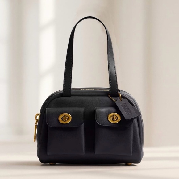 Coach Twin Turnlock Bag 20 Satchel in Dark Brass/Black Waxed Smooth Leather NWT - Picture 13 of 15